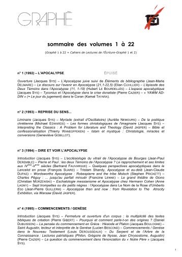 Liste de tous les sommaires (nÂ° 1 Ã  22) - UniversitÃ© d'Artois