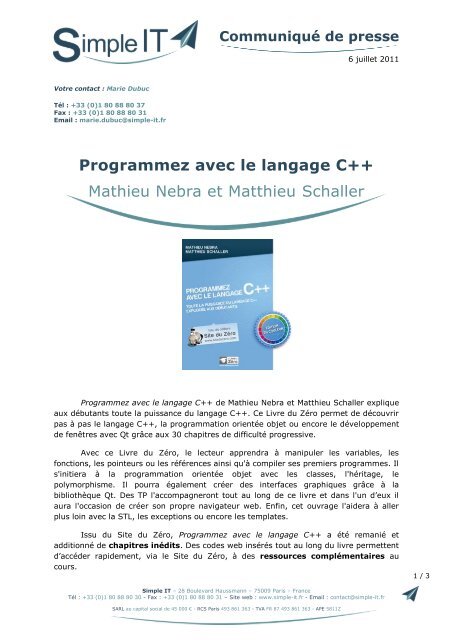 Programmez avec le langage C++ Mathieu Nebra et Matthieu Schaller