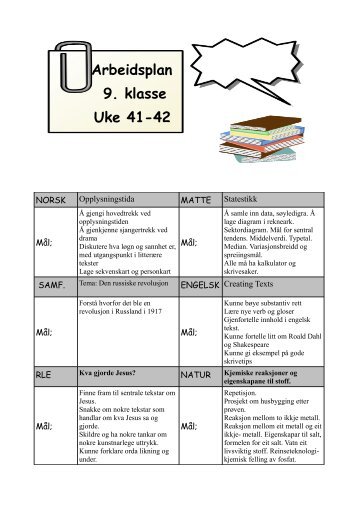 Arbeidsplan 9. klasse Uke 41-42