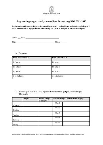 Registrerings- og avtaleskjema foresatte-SFO - Ålesund kommune
