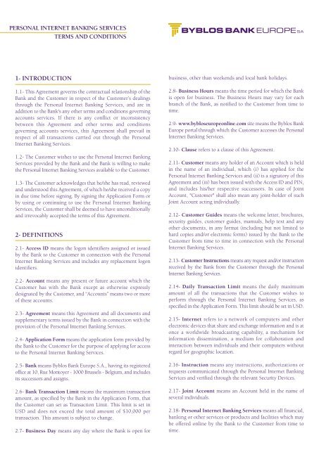 Personal Internet Banking Terms And Conditions Byblos Bank