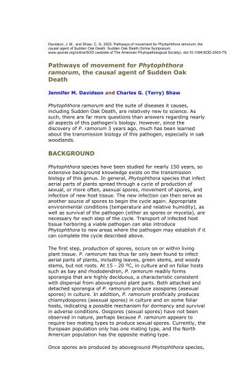 Pathways of movement for Phytophthora ramorum, the causal agent ...