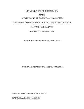 mdahalo wa elimu kitaifa - Tanzania Education Network/Mtandao ...