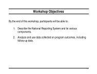 Workshop Objectives - National Reporting System