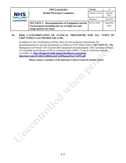 Decontamination of Equipment and the ... - NHS Lanarkshire