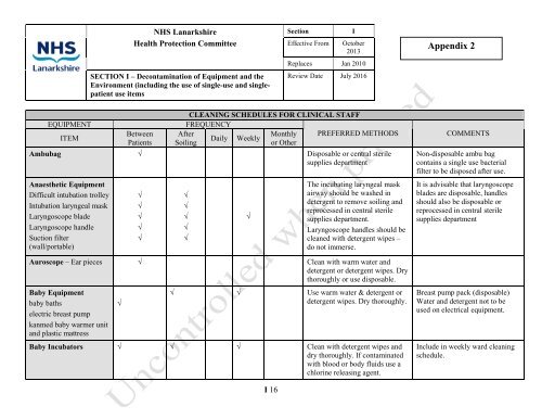 Decontamination of Equipment and the ... - NHS Lanarkshire