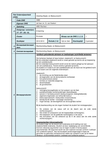 Titel Onderwijseenheid (OWE) Inleiding Staats- en Bestuursrecht ...