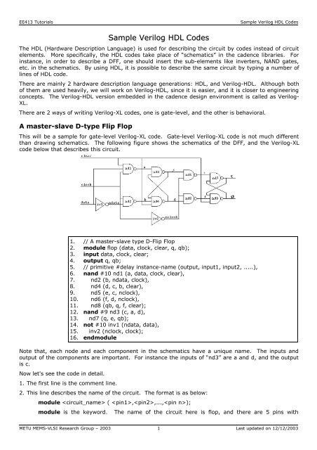 Sample Verilog HDL Codes - METU MEMS