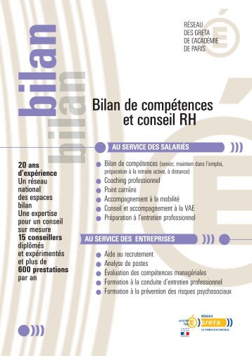 Bilan de compétences et conseil RH - GIP-FCIP de Paris - Académie ...