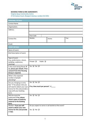 Virginia Quays community centre booking form - One Housing Group