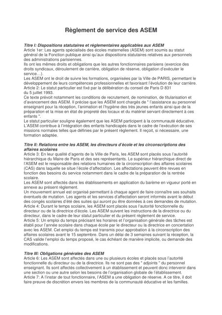 Réglement des ASEM - Inspection de la Goutte d'Or (18B)