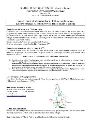 Détail du séjour et autorisation de sortie obligatoire - Cité scolaire ...