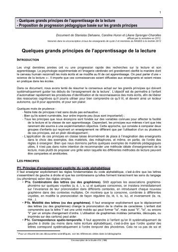 Quelques grands principes de l'apprentissage de la lecture