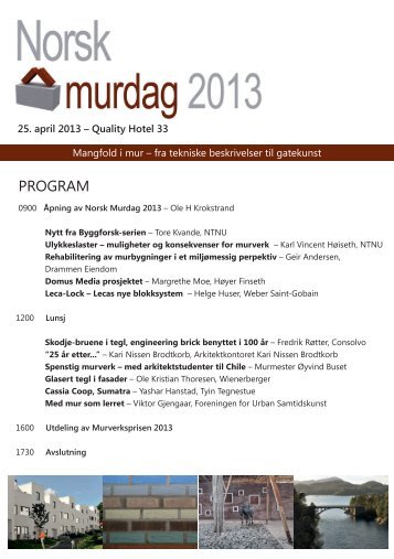 Norsk Murdag 2013 - Programfolder - Bygg uten grenser