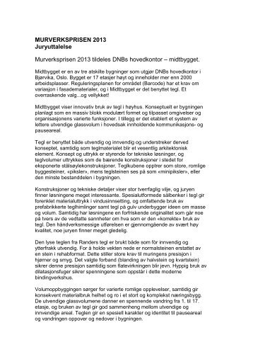 Murverksprisen 2013 - Bygg uten grenser