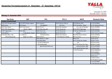 TV Programm 21 Dezember bis 27 Dezember 2009 - Yalla Emirates