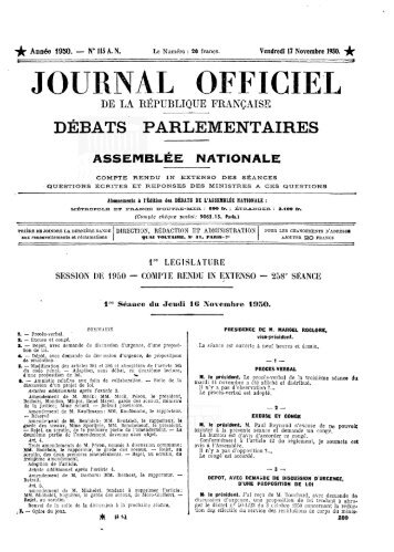 JOURNAL OFFICIEL - DÃ©bats parlementaires de la 4e RÃ©publique