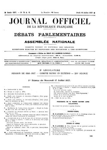 JOURNAL OFFICIEL - DÃ©bats parlementaires de la 4e RÃ©publique