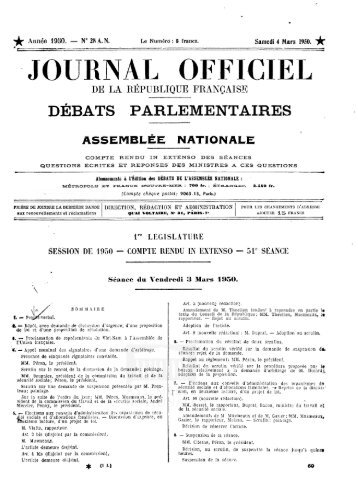 JOURNAL OFFICIEL - DÃ©bats parlementaires de la 4e RÃ©publique