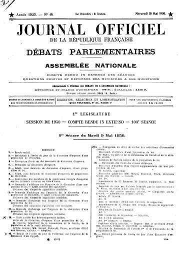 JOURNAL OFFICIEL - DÃ©bats parlementaires de la 4e RÃ©publique