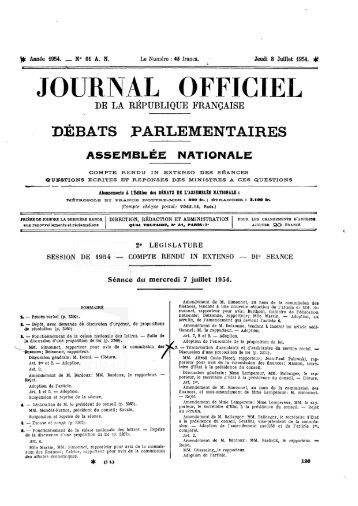 JOURNAL OFFICIEL - DÃ©bats parlementaires de la 4e RÃ©publique