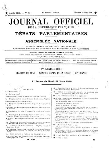 JOURNAL OFFICIEL - DÃ©bats parlementaires de la 4e RÃ©publique