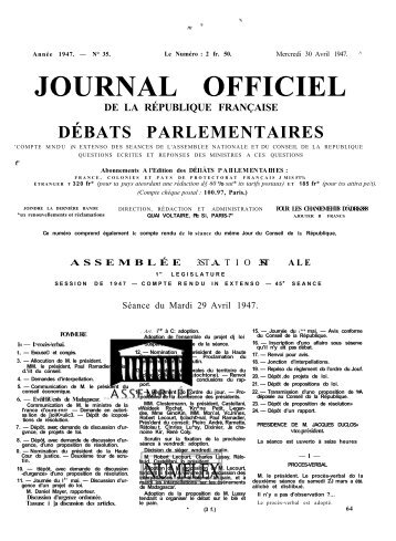 JOURNAL OFFICIEL - DÃ©bats parlementaires de la 4e RÃ©publique