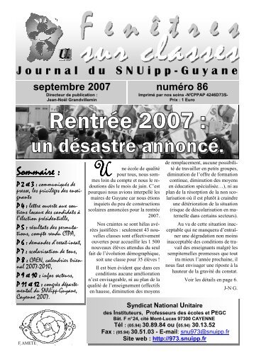 RentrÃ©e 2007 : - SNUipp Guyane
