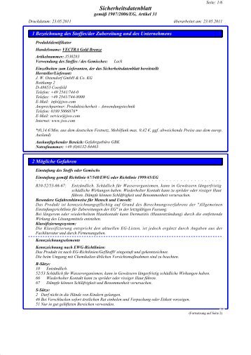 EG-Sicherheitsdatenblatt (Goldbronze) - Vectra