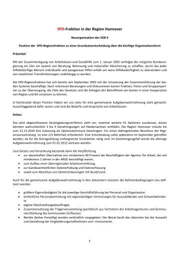 Positionspapier - SPD-Regionsfraktion Hannover