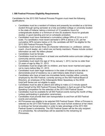 I. 500 Festival Princess Eligibility Requirements Candidates for the ...