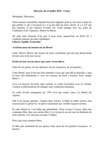 Discours du 14 juillet 2009 - Coucy - Commune de Coucy