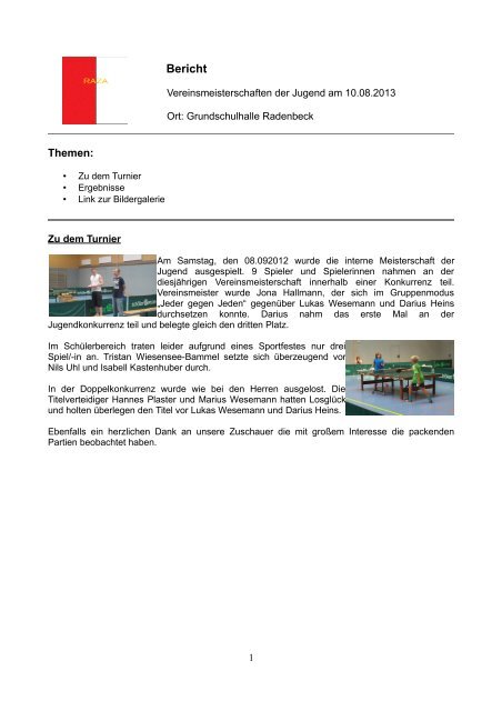 Vereinsmeisterschaften Jugend/SchÃ¼ler - raza-tischtennis.de