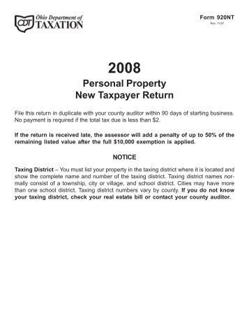 Property Tax Form 920NT - Delaware County, Ohio