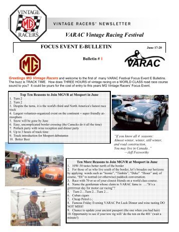 VARAC Vintage Racing Festival - MGVR.org