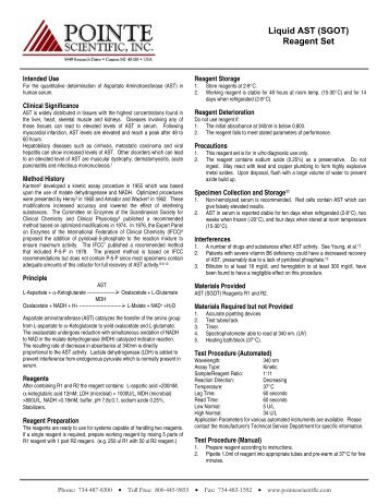 Liquid AST (SGOT) Reagent Set - Pointe Scientific, Inc.