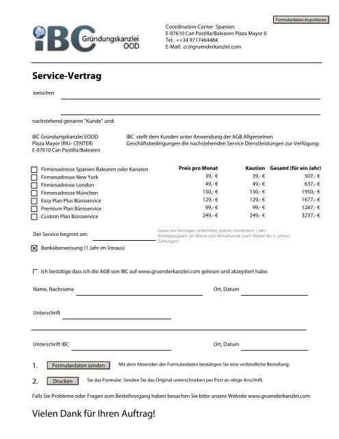 Service-Vertrag Vielen Dank fÃ¼r Ihren Auftrag!