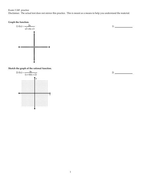 Exam 3 245 practice Disclaimer. The actual test does not mirror this ...