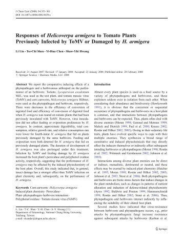 Responses of Helicoverpa armigera to Tomato ... - IngentaConnect