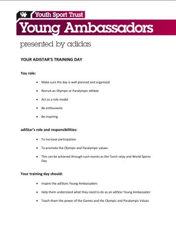 YOUR ADISTAR'S TRAINING DAY - Youth Sport Trust