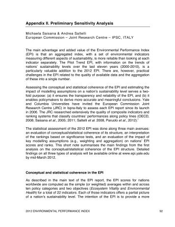 Appendix II. Preliminary Sensitivity Analysis - Environmental ...