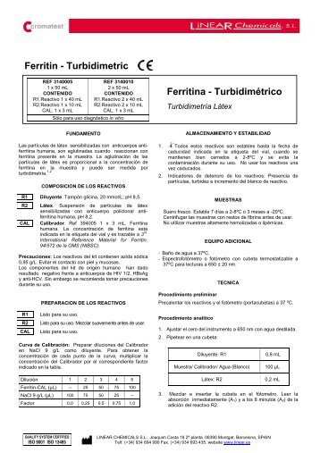 Ferritin - Turbidimetric Ferritina - Turbidimétrico - Linear