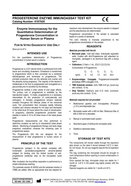 progesterone enzyme immunoassay test kit - LINEAR CHEMICALS