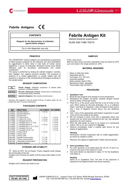 Febrile Antigen Kit - LINEAR CHEMICALS