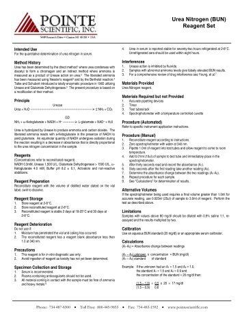 Urea Nitrogen (BUN) Reagent Set - Pointe Scientific, Inc.