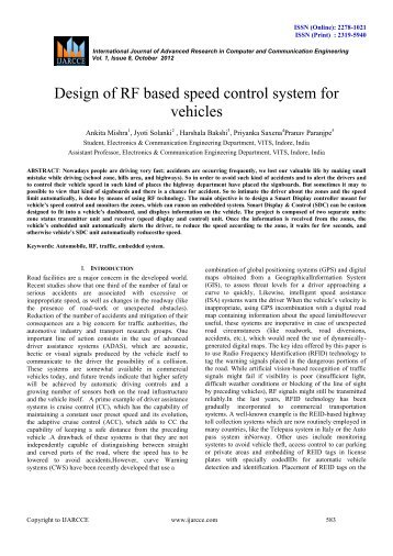 Design of RF based speed control system for vehicles - Ijarcce.com