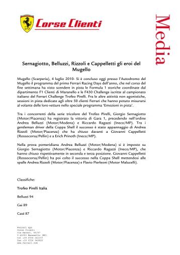 Sernagiotto, Belluzzi, Rizzoli e Cappelletti gli eroi del Mugello