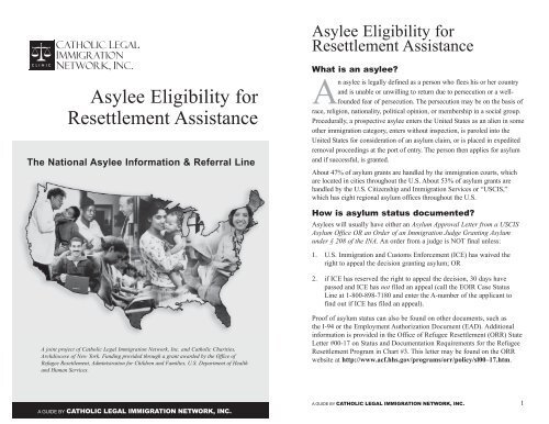 Asylee Eligibility for Resettlement Assistance - Catholic Legal ...