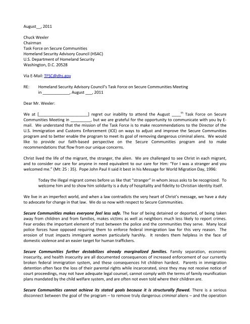 A Sample Letter To The Homeland Security Advisory Council S Task Homeland Security Advisory