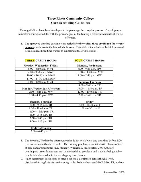 Three Rivers Community College Class Scheduling Guidelines